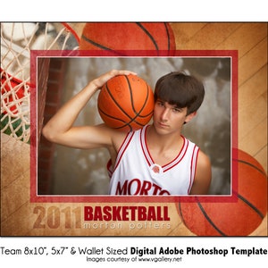 バスケットボール T001 | 8x10、5x7、ウォレット Adobe Photoshop デジタル テンプレート | チームおよび個人向けスポーツ Photoshop テンプレート | デジタル ファイルのみ