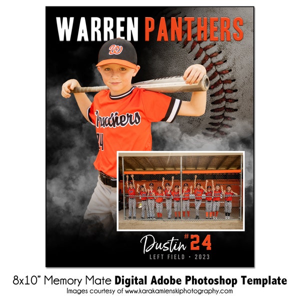 BASEBALL MM031 | 8x10 Adobe Photoshop Memory Mate Digital Template | Sports Photoshop Template for Teams & Individuals | Digital File Only