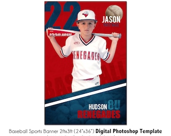 Baseball Banner Template 006: 2ft x 3ft (24x36”)Photoshop PSD, Customizable (Digital File Only)