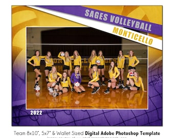 VOLLEYBALL T017 | 8x10, 5x7, Wallet Adobe Photoshop Digital Template | Sports Photoshop Template for Teams & Individuals | Digital File Only