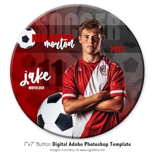 SOCCER  BUTTON 011 | 7x7 Adobe Photoshop Digital Photo Button Template | Sports Photoshop Photo Button Template | Digital File Only