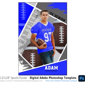 FOOTBALL POSTER 003 | 12&quot;x18&quot; Adobe Photoshop Digital Template | Sports Template for Banners & Posters | Digital File Only