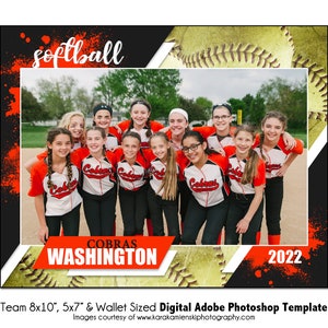 SOFTBALL T013 | 8x10, 5x7, Wallet Adobe Photoshop Digital Template | Sports Photoshop Template for Teams & Individuals | Digital File Only