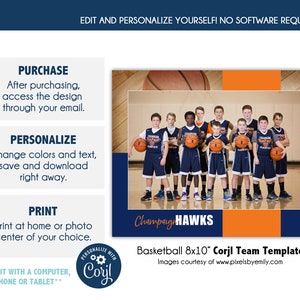 BASQUETEBOL T027_CORJL | Modelo editável on-line de equipe esportiva 8x10 | Modelo Corjl para impressão de foto de esporte | Somente arquivo digital - DIY para impressão