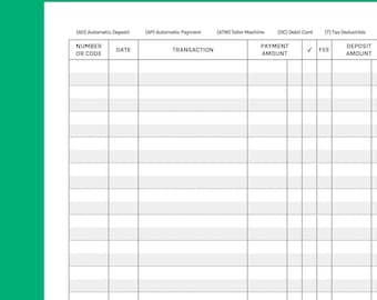 Checkbook Register, Printable Checkbook Tracker - US Letter and A4 Paper Size