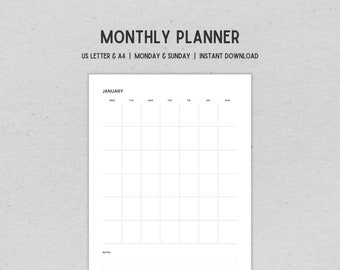 Printable Monthly Calendar, Vertical - Instant Download