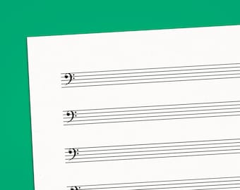 Bass Clef Music Paper, 8 10 12 Staves Printable Bass Clef Sheets - US Letter and A4 Paper Size