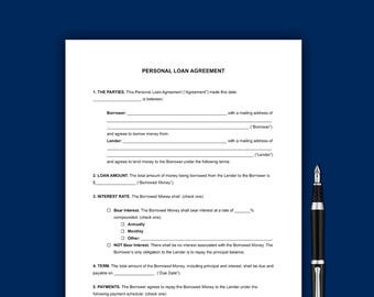 Personal Loan Agreement, Personal Loan Contract, Loan Agreement, Loan Templates