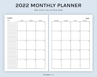 Minimalist 2022 Printable Monthly Planner | Simple Planner | Monthly Calendar | Clean Font | Letter Size | Instant Download PDF File