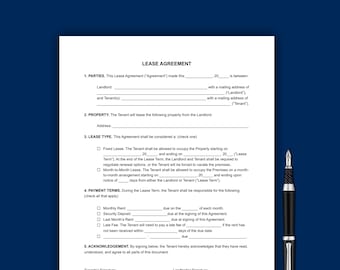 Lease Agreement, One Page Lease Agreement, Simple Template