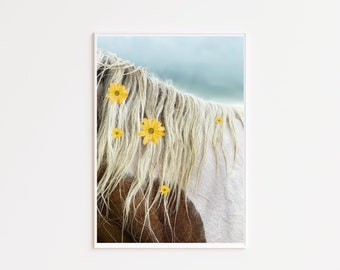 Flores silvestres y caballos salvajes, decoración de habitación de vaquera, regalo para amantes de los caballos, decoración de caballos pintados, póster para amantes de los caballos, arte de pared occidental, impresión de vaquera