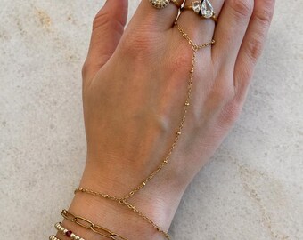 Beaded Hand Chain. 18k gold plated