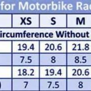 May include: Size chart for motorbike racing gloves. Includes international sizes XS to 4XL. Measurements are provided in both inches and centimeters for men's and women's hand circumference without the thumb.