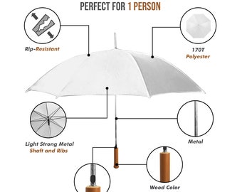 Personalized Customized 48" Stick Umbrellas - Metal Shaft - Use Your Logo (Select Colors)