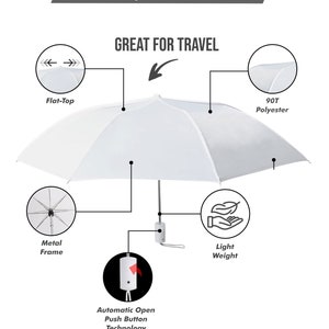 Personalized Customized Compact Umbrella - Great for Travel - 21&quot; Across - 15.75&quot; Long - Push Button Auto Open - Polyester (Select Colors)