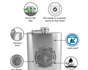 8oz Custom Engraved Flask with Firefighter Emblem