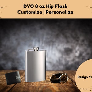 8oz Custom Engraved Personalized Stainless Steel Hip Flask Perfect For Weddings and any Special Occasion.  Text, Logo's and Photo's are Okay