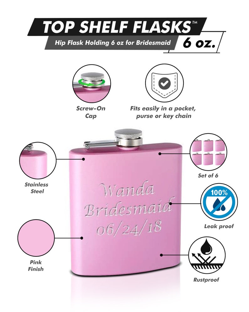 Top Shelf Flasks 6pack Personalized custom Engraved 6oz Etsy