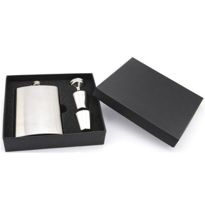 Set of 10 8oz Black Tuxedo Groomsmen Hip Flask with Personalization
