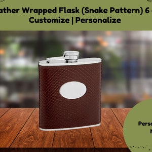 Leather Wrapped 6oz Flask - Embossed Snake Pattern TOP18