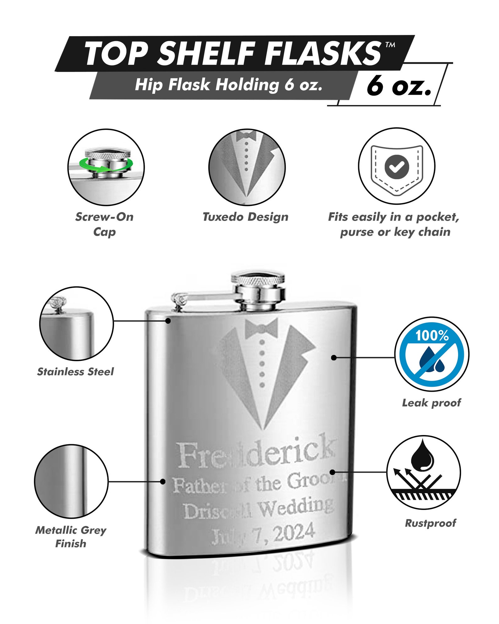 Top Shelf Flasks Personalized Custom Engraved 6oz Stainless Etsy