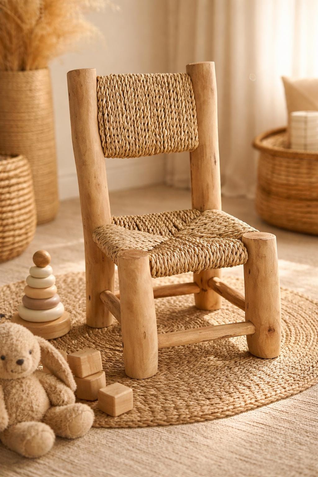 Chaise Haute Vintage Pour Poupée Ou Ours En Bois - France Années 30
