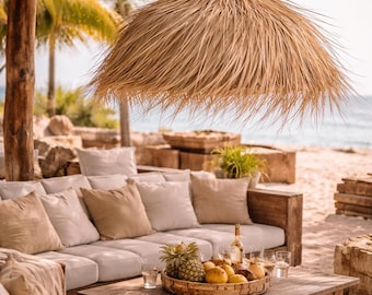 Lampe suspension abat jour TULUM large extérieure et intérieure Taille M ou L - bohème chic- abat jour palmier naturel- Boho-décoration boho