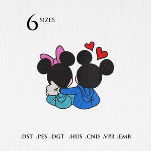 Sweet cartoon couple borduurontwerp, Friends Forever machineborduurpatroon, romantisch patchbestand, 6 maten