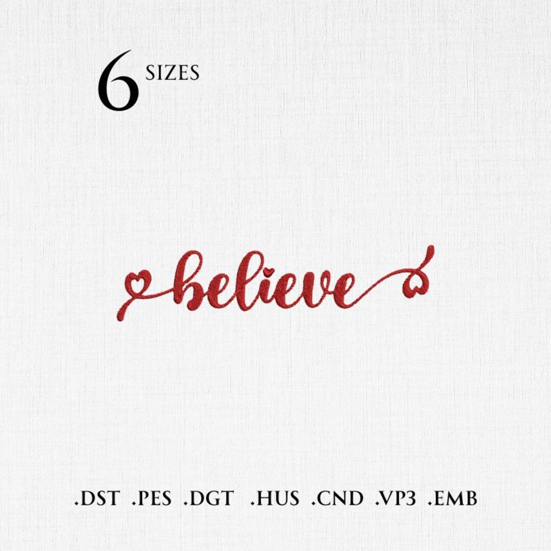 Believe Script Embroidery Design - Elegant Heart Cursive Machine ...