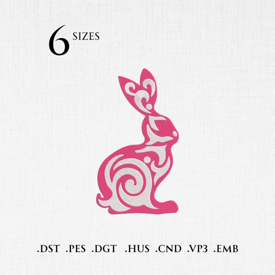 Pink Filigree Rabbit Embroidery Design - Elegant Swirl Bunny Machine ...
