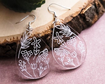 Engraved Floral Acrylic Earrings