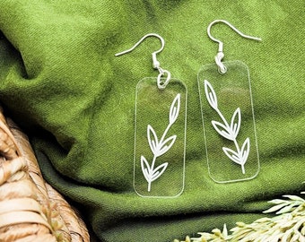 Engraved Plant Acrylic Rectangular Earrings