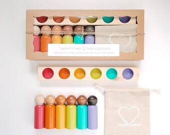 Large Multicultural Rainbow Peg Dolls with Sorter Bar | Rainbow Puzzle, Playroom Decor, Dollhouse, Nursery Decor