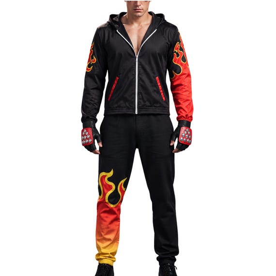 Jin Kazama Flame Tracksuit Costume Tekken Cosplay Inspired Anime