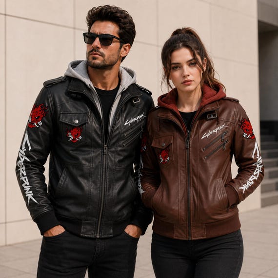 Cyberpunk 2077 Samurai Leather Jacket, Johnny Silverhand Hooded Biker Cosplay Jacket