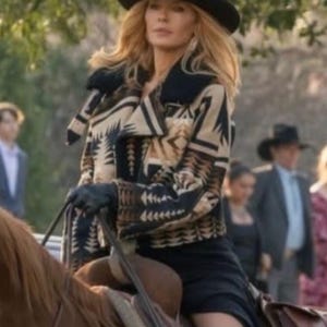 Dutton Ranch Beth Dutton Aztec Wool Jacket with Shearling Collar – Western Winter Outerwear image 2