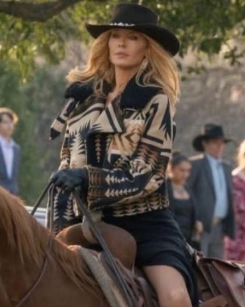 Dutton Ranch Beth Dutton Aztec Wool Jacket with Shearling Collar – Western Winter Outerwear image 2
