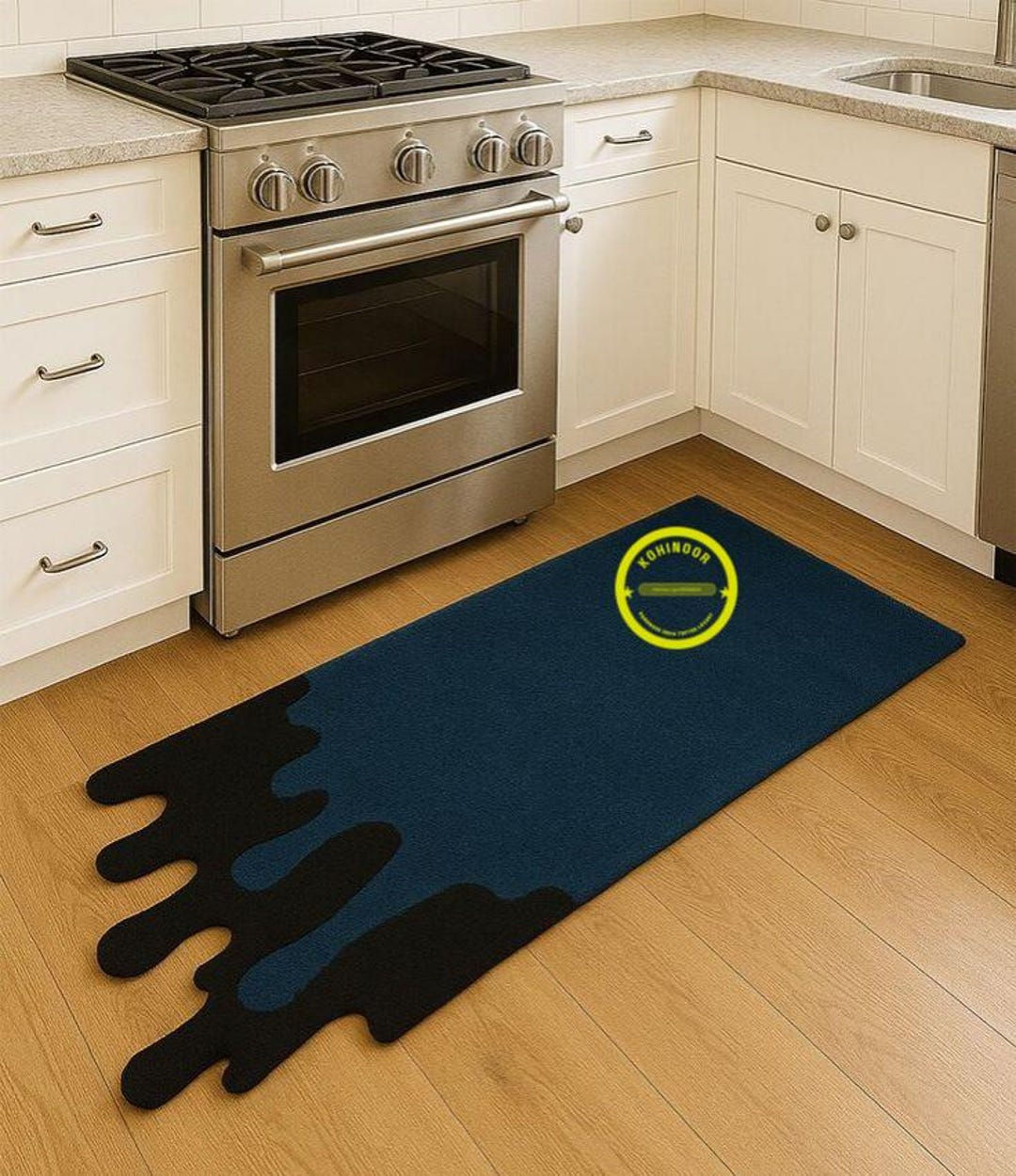 Kitchen Rag Rug Blue Modern Tufted Kitchen Rug – Navy Blue Flame‑edge Absorbent Mat ...