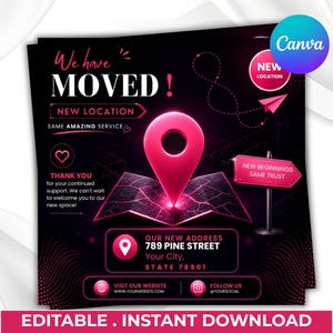 We Have Moved Flyer Template, Editable Business Relocation Announcement, New Location Canva Template, Moving Notice Social Media Post