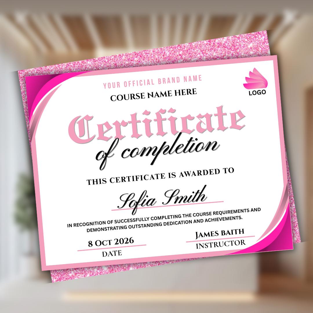 Editble Certificate of Completion Template, Pink Canva Certificate ...