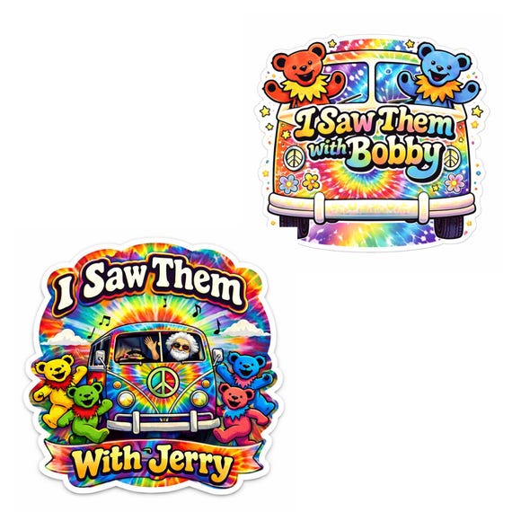 Grateful-Dead-Inspired 3 x 3 Tie-Dye Stickers -I saw them with Jerry, Bobby