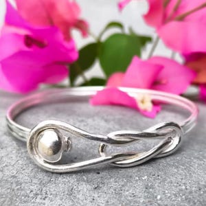 Sterling Silver Cape Cod Knot Cuff Bangle, Minimalist Nautical Bracelet