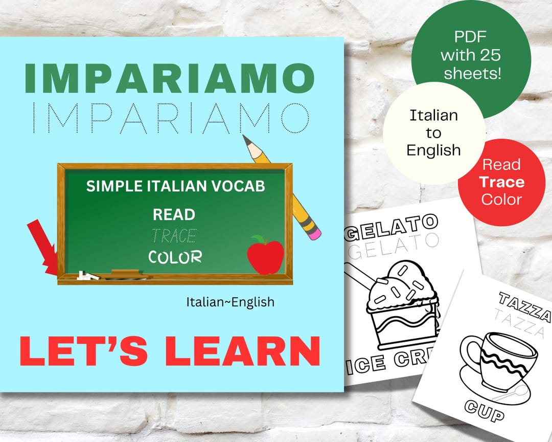 Italian Coloring Book for Kids & Beginners | Trace, Color and Learn - Etsy