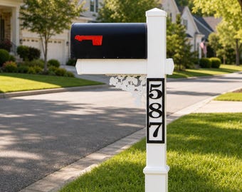 Mailbox Post Number Sign, Vertical House Numbers for 4x4 & 6x6 Posts, Custom Metal Address Sign, Modern Outdoor House Number Plaque