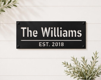 Personalized Metal Family Name Sign | Custom Established Year Plaque | Modern Last Name Plaque | Housewarming Gift