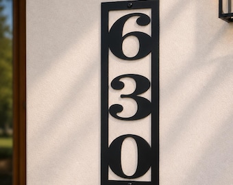 Personalized Decorative House Numbers - Vertical Black Metal Address Sign