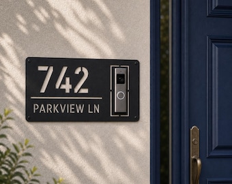 Custom Geometric Doorbell Address Plaque, House Number Metal Sign, Video Doorbell Mount (Ring Nest Eufy Blink)