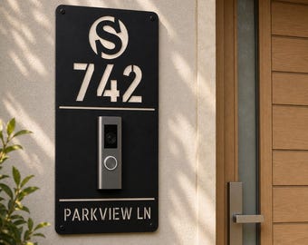 Custom Monogram Doorbell Address Plaque, Initial House Number Sign, Video Doorbell Mounting Plate, Compatible with Ring Nest Blink