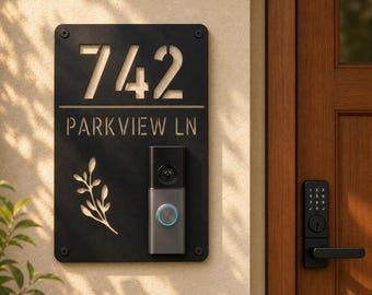 Custom Laurel Doorbell Address Plaque, House Number Metal Sign, Video Doorbell Mounting Plate, Compatible with Ring Nest Eufy Arlo Blink