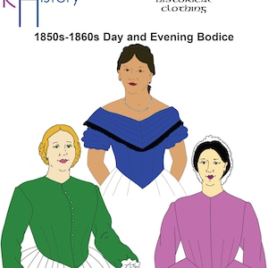 RH978 — quick print 1850s-1860s mid-Victorian Civil War Day and Evening Bodice pattern